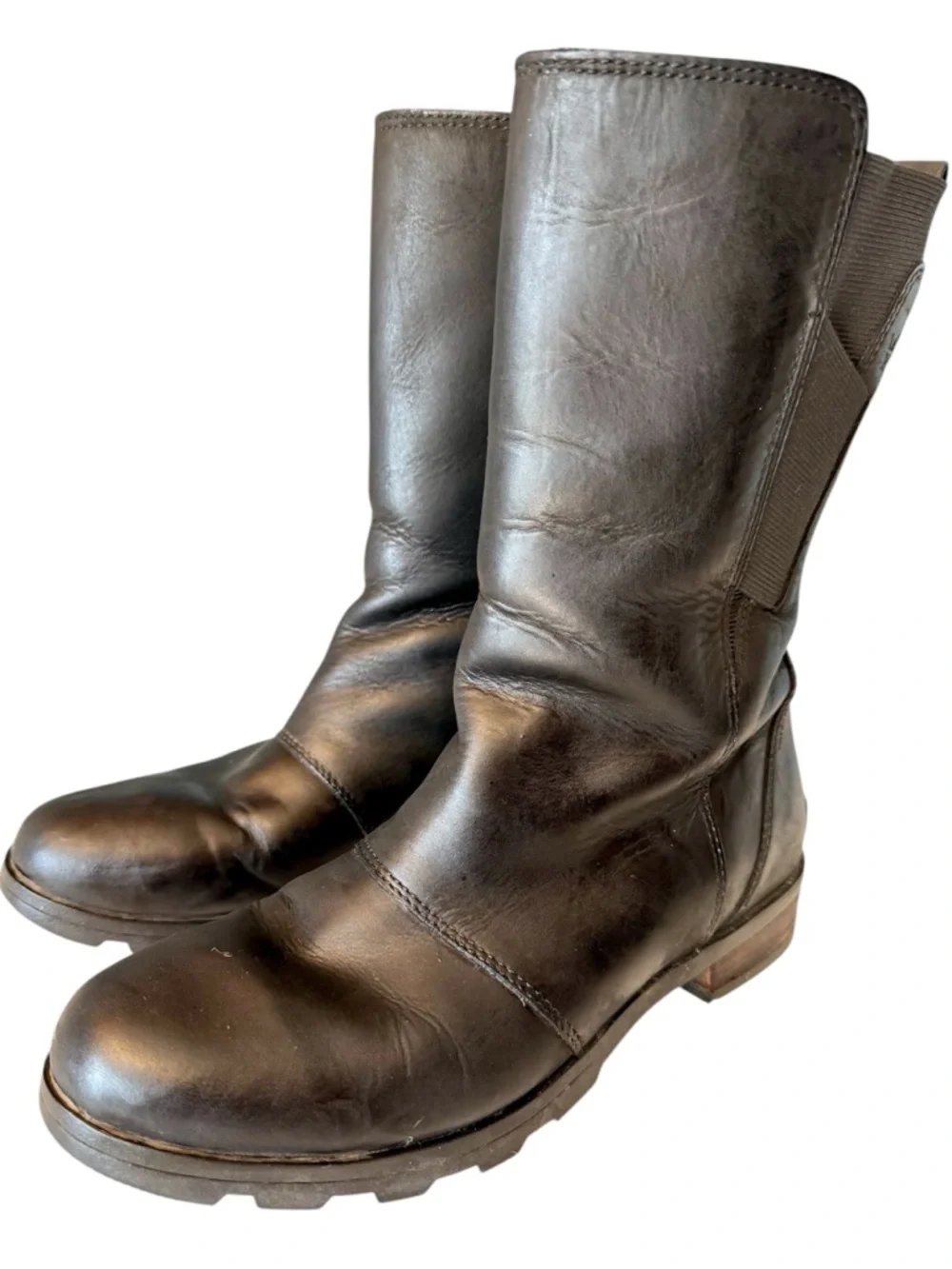 Sorel Emilie Waterproof Black Leather Women’s Boots Mid-calf Chelsea sz 9